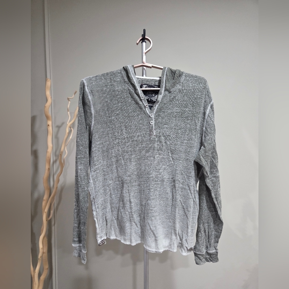 Buckle Black Gray Hooded Long Sleeve Shirt Sz.L